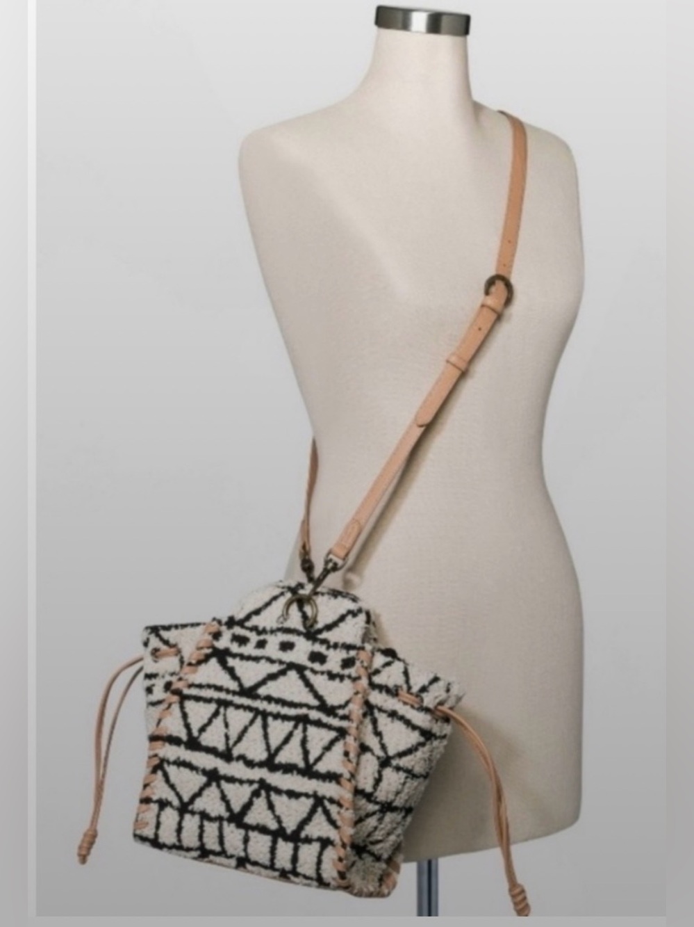 Universal Thread | Black & White Fabric Crossbody Satchel Purse W Tan Detailing